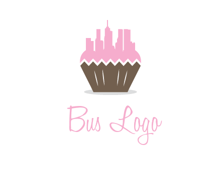 buildings forming cupcake food logo