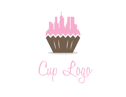 buildings forming cupcake food logo