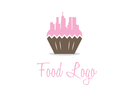 buildings forming cupcake food logo