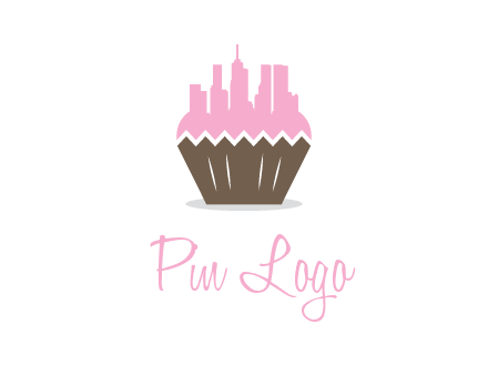 buildings forming cupcake food logo