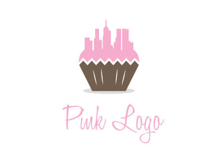 buildings forming cupcake food logo