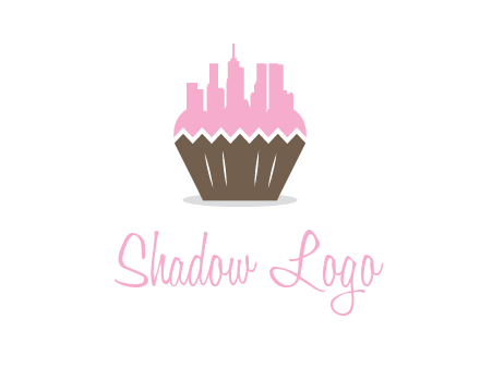 buildings forming cupcake food logo