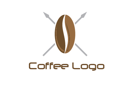 spears behind coffee bean as shield food logo